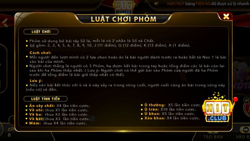 Bảng tính điểm rác và quy tắc đền làng trong Phỏm