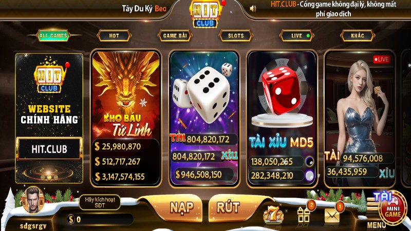 Giao diện cổng game bài đổi thưởng HITCLUB