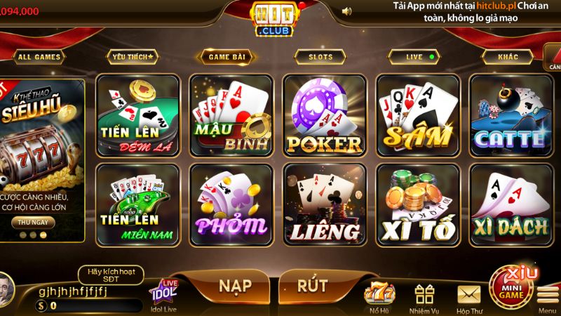 Sảnh Game Bài đổi thưởng HITCLUB đa dạng